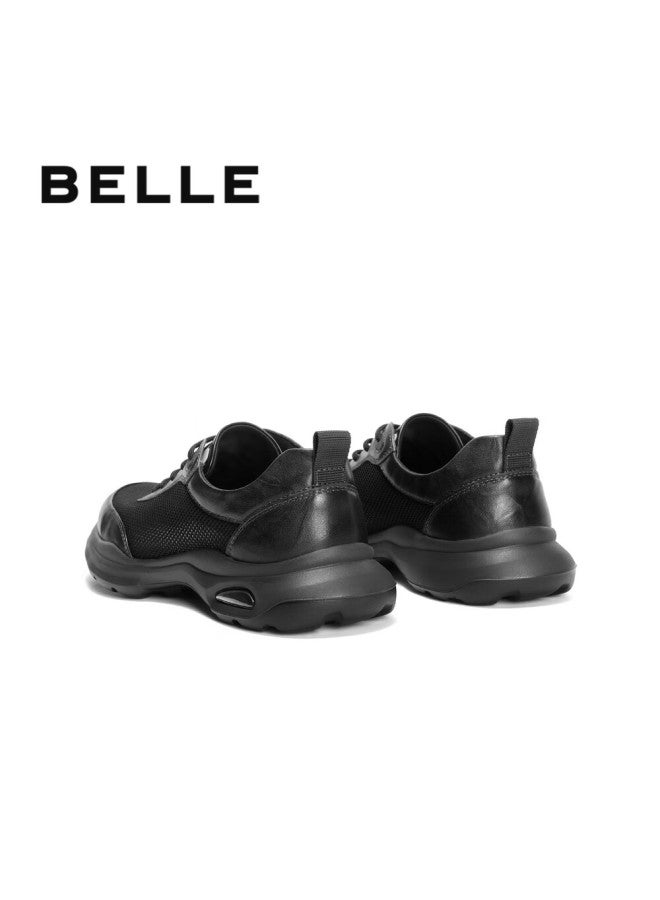 Belle Zhang Ruoyun Same Style Lightweight Thick-soled Casual Shoes For Men, Mall Matching Business Sneakers, Black Mesh, Size 42 - Image 2