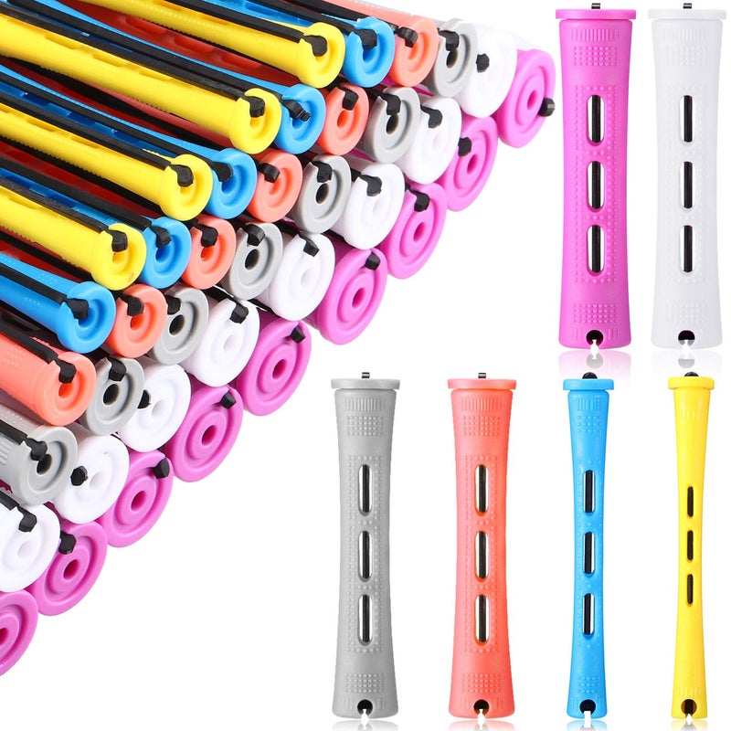 WILLBOND 60 Pcs Short Perm Rods Natural Hair Perm Rods with Elastic Rubber Band Non Slip Plastic Perming Cold Wave Kit for Women Hairdressing Styling Tool(Multi-size,Mixed Color) - Image 1