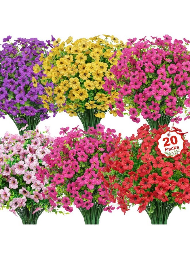 Besteek 20 Bundles Artificial Flowers for Outdoors Decoration Fake Silk Flowers UV Resistant Faux Plants Artificial Daisy Eucalyptus for Spring Summer Garden Yard Porch Window Home Decor, Mix Colors - Image 1