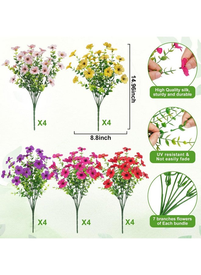 Besteek 20 Bundles Artificial Flowers for Outdoors Decoration Fake Silk Flowers UV Resistant Faux Plants Artificial Daisy Eucalyptus for Spring Summer Garden Yard Porch Window Home Decor, Mix Colors - Image 2