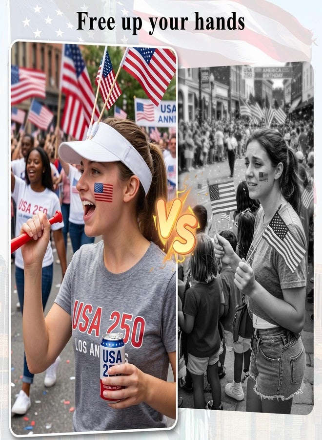Lohca Dual Flag Holder Visor Hat for 4th of July Parades Memorials and Sports Tournament Events Men Women Adjustable Sun Visor - Image 3