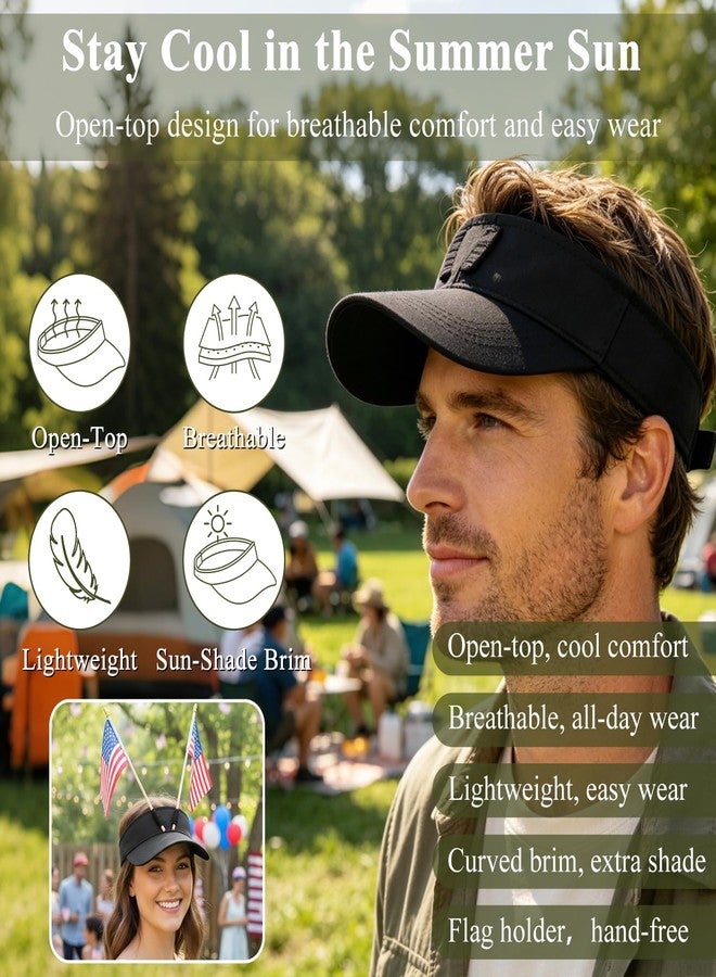 Lohca Dual Flag Holder Visor Hat for 4th of July Parades Memorials and Sports Tournament Events Men Women Adjustable Sun Visor - Image 2