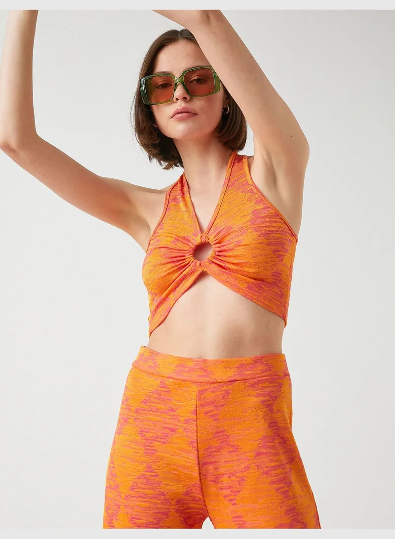 KOTON Halter Neck Woven Crop Tank Top