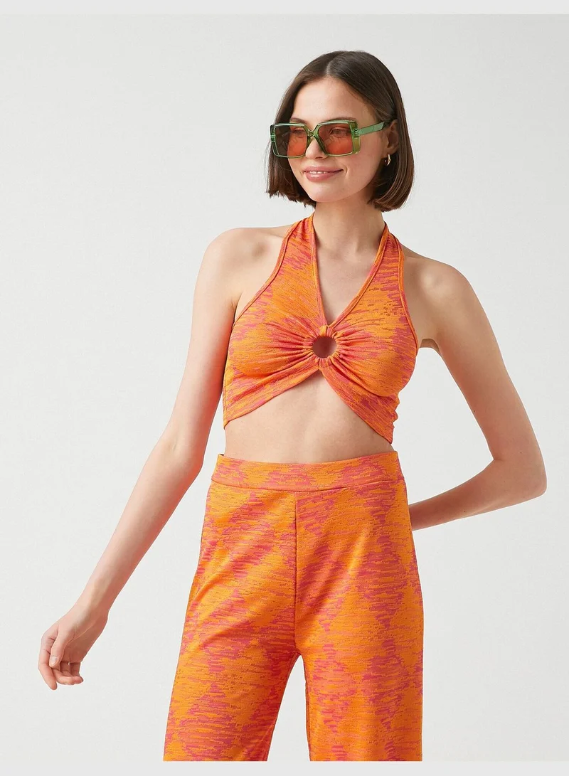 KOTON Halter Neck Woven Crop Tank Top