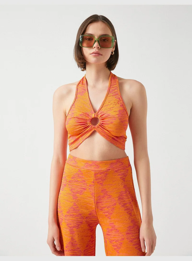 KOTON Halter Neck Woven Crop Tank Top