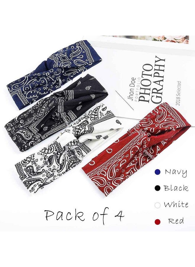 Urieo Boho Headbands Stretch Paisley Print Bandana Headband Criss Cross Hair Bands Knotted Head Wrap Yoga Daily For Women And Girls (Pack Of 4) (A)  - Image 5