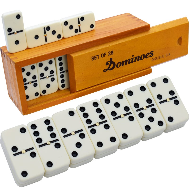 Queensell Mega Large 3" Dominoes Set for Adults and Kids â€“ Dominoes Double 6 Classic Board Games â€“ Double Six Domino Set with 28 Tiles and Gift Case, Juegos de Mesa (MEGA) - Image 1