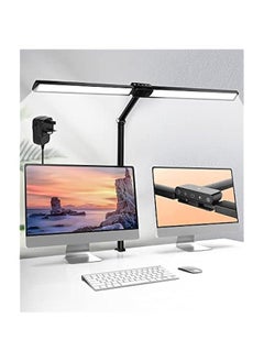 LED Desk Lamp for Home Office, Double-Head Architect Desk Lights Monitor Light 78cm, 24W Clamp Lamp Study Lamp for Reading, Auto Dimming Sensor, 5 Colors 5 Brightness, 40 Mins Timer
