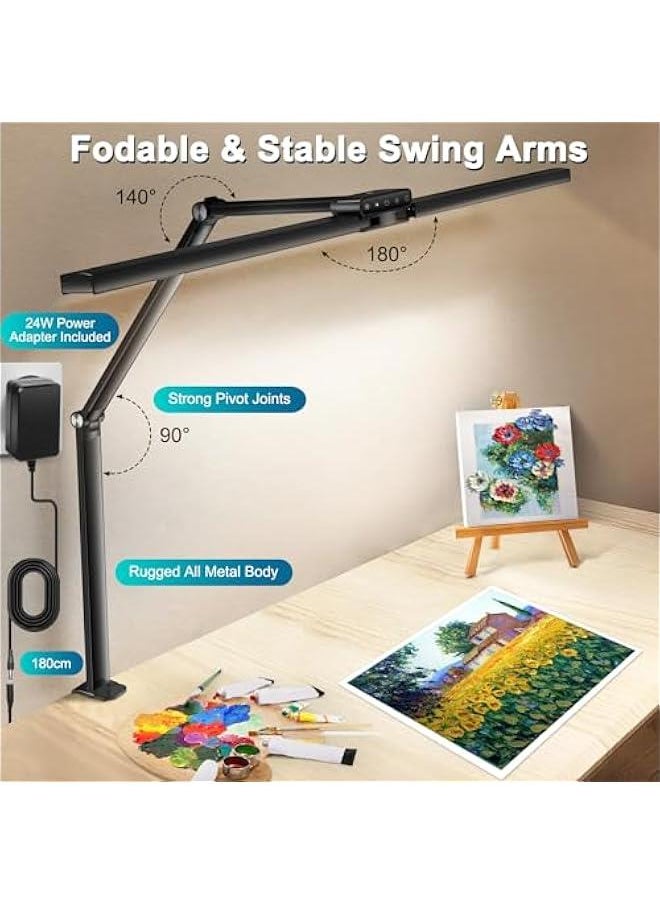 Beauenty - LED Desk Lamp for Home Office, Double-Head Architect Desk Lights Monitor Light 78cm, 24W Clamp Lamp Study Lamp for Reading, Auto Dimming Sensor, 5 Colors 5 Brightness, 40 Mins Timer - Image 1