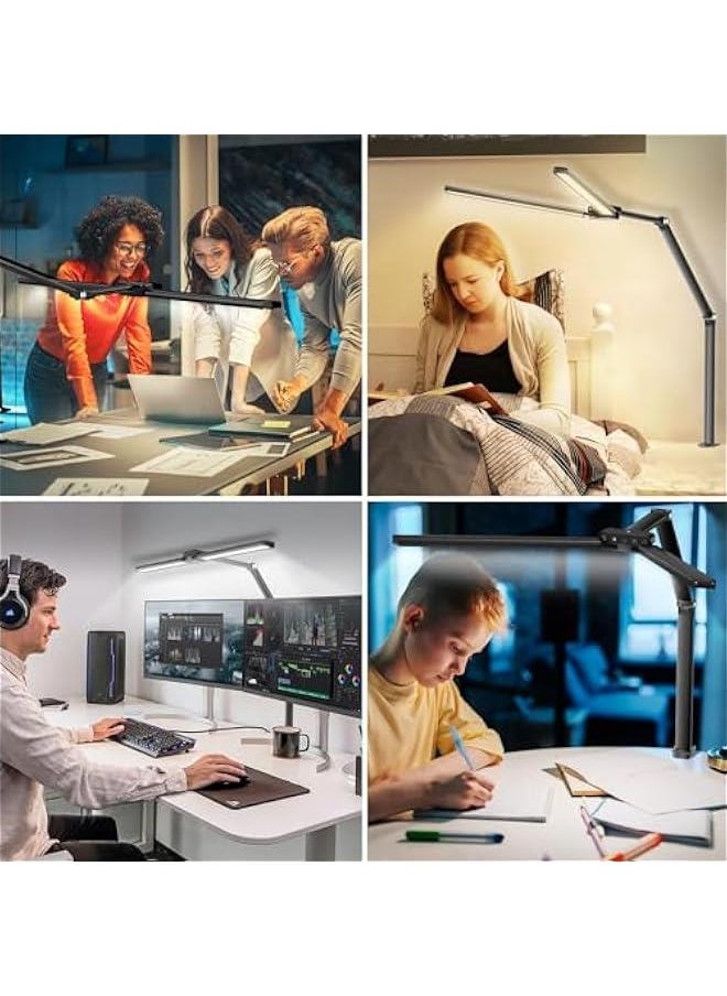 Beauenty - LED Desk Lamp for Home Office, Double-Head Architect Desk Lights Monitor Light 78cm, 24W Clamp Lamp Study Lamp for Reading, Auto Dimming Sensor, 5 Colors 5 Brightness, 40 Mins Timer - Image 1