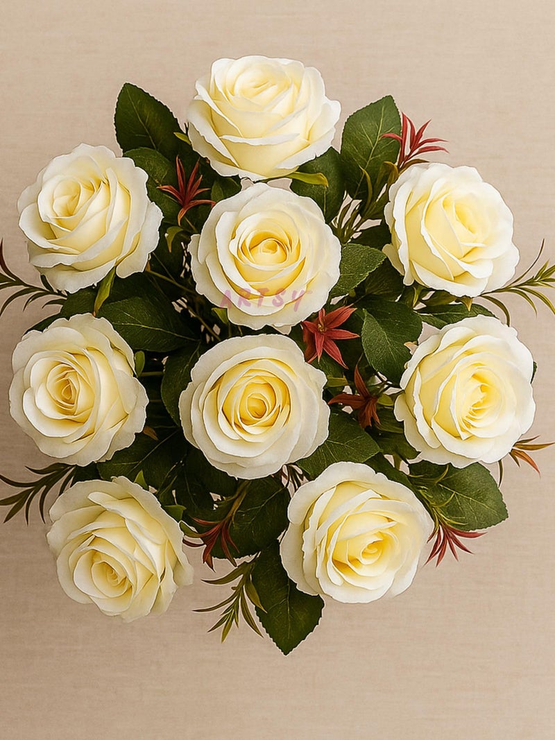 ARTSY® Polyester Artificial Rose Flowers Bunch, Ideal For Vase, Home, Office Decor, Gifts, Craft, Artificial Plants For Decoration, Without Vase, White, Combo, 2 Piece, 35 Cm Height - Image 4