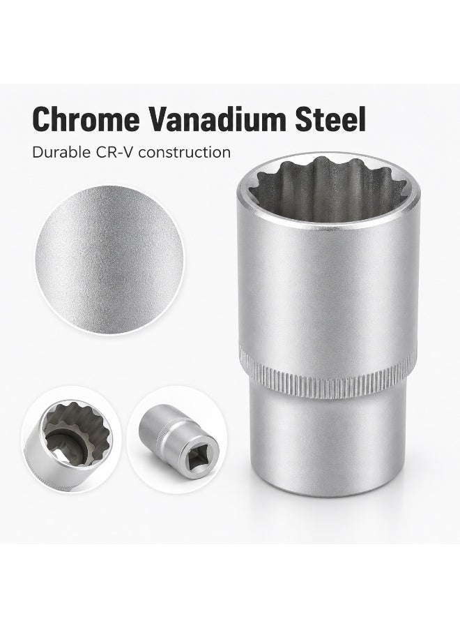 32mm 12 Point Deep Socket Wrench, 1/2 Inch Square Drive, Chrome Vanadium Steel CR-V Socket for Ratchet, Breaker Bar, Automotive Repair and Workshop Use - Image 4