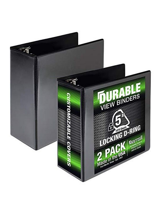 Samsill Durable 5 Inch Binder Made In The Usa Locking D Ring Customizable Clear View Binder Black 2 Pack Each Holds 1050 Pages - Image 1
