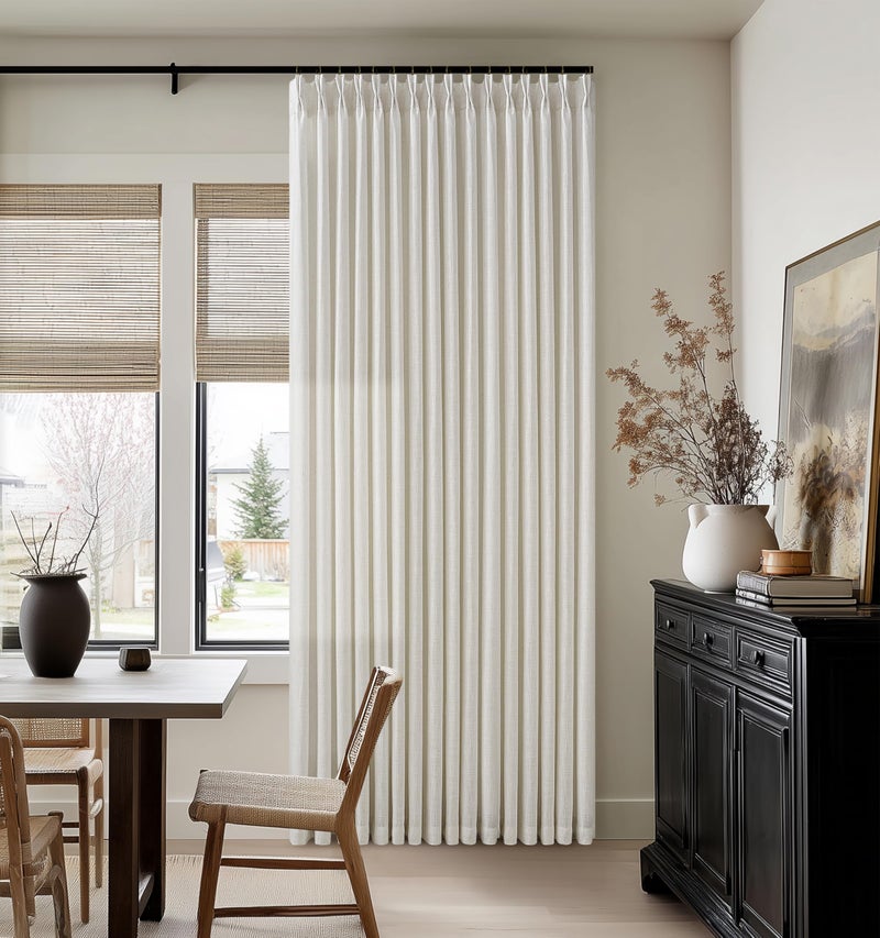 TWODRAPES Natural Cream Pinch Pleat Linen Curtains 120 Inches Long for Living Room Pleated Drapes Hooks Rings Back Tab Light Filtering Boho Farmhouse Extra Long Semi Sheer 120 Inch Curtain Dining Room Bedroom - Image 1