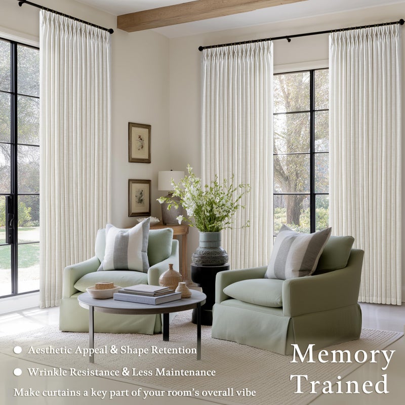 TWODRAPES Natural Cream Pinch Pleat Linen Curtains 120 Inches Long for Living Room Pleated Drapes Hooks Rings Back Tab Light Filtering Boho Farmhouse Extra Long Semi Sheer 120 Inch Curtain Dining Room Bedroom - Image 2