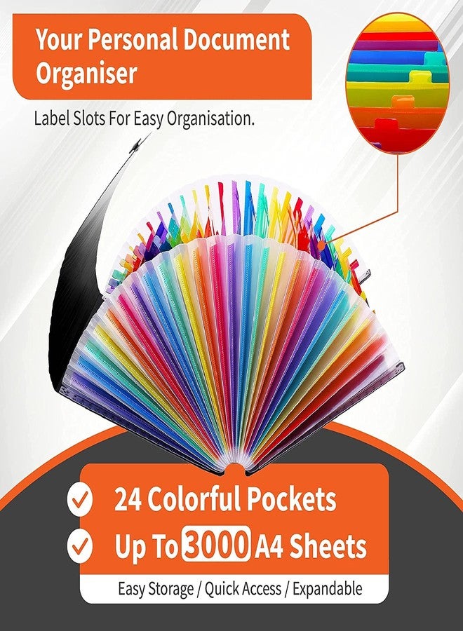 Corslet 24 Pocket Expanding File Folder with Flap Cover, Standing Accordion File Organizer, Perfect of A4 Size Papers, Card and Coupons, (Multicolor) - Image 2