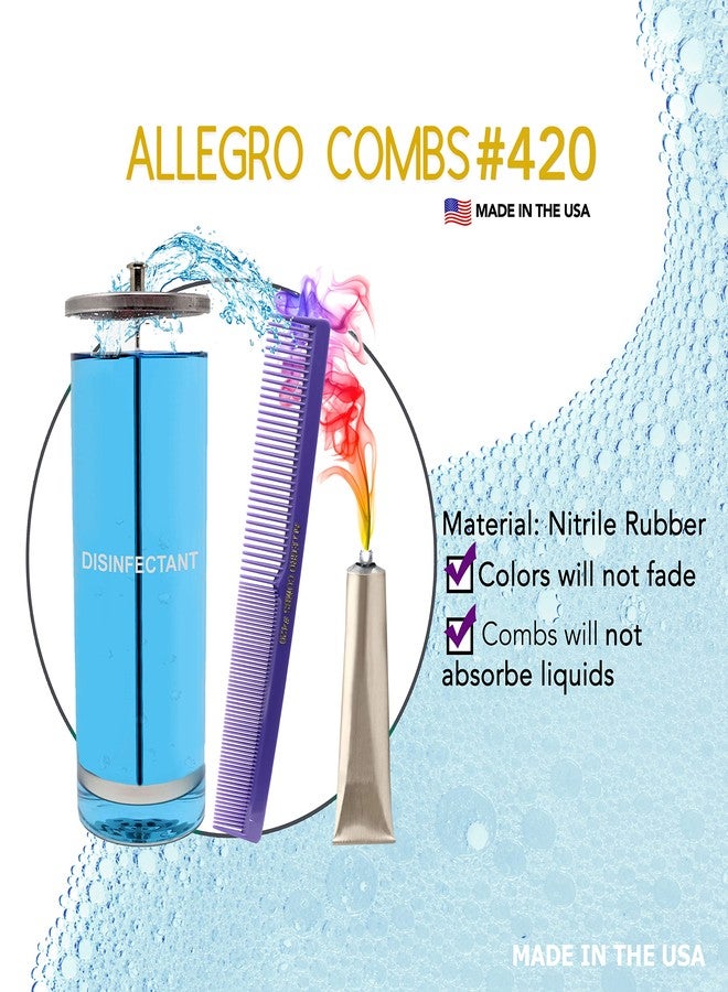 Allegro Combs 420 Hair Stylist and Barbers set hair cutting combs USA 6 Pc. (Purple) - Image 5