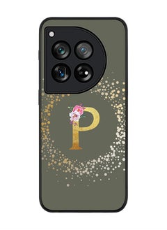 Stylizedd Rugged Black edge case for OnePlus 12R / OnePlus Ace 3 5G,Slim fit Soft Cover Custom Monogram Initial Letter Floral Pattern Alphabet - P (Olive Green)  - Image 1