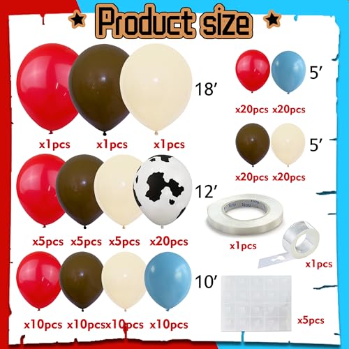 XIPEGPA 158 PCS Red Blue Cow Balloons Arch Garland Kit Cow Party Decorations for Baby Shower Birthday Farm Western Theme Party Supplies Decorations - Image 5