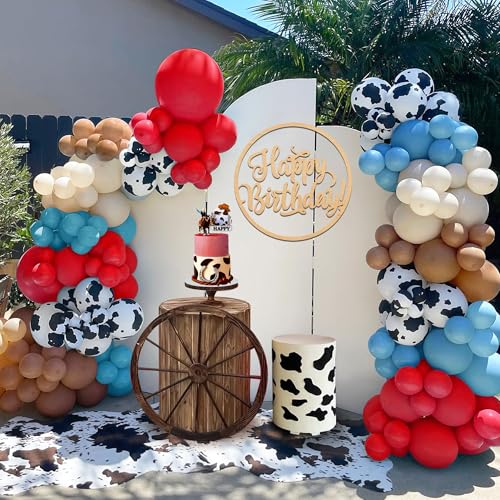 XIPEGPA 158 PCS Red Blue Cow Balloons Arch Garland Kit Cow Party Decorations for Baby Shower Birthday Farm Western Theme Party Supplies Decorations - Image 1