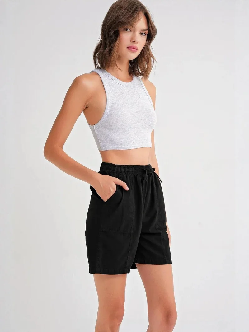 MixRay Mixray High Waist Cotton Drawstring Mini Shorts