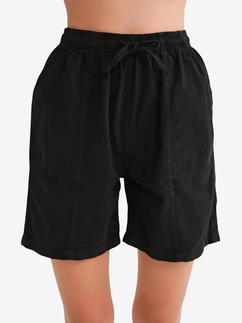 MixRay Black Mixray High Waist Cotton Drawstring Mini Shorts for Women | Best Price UAE
