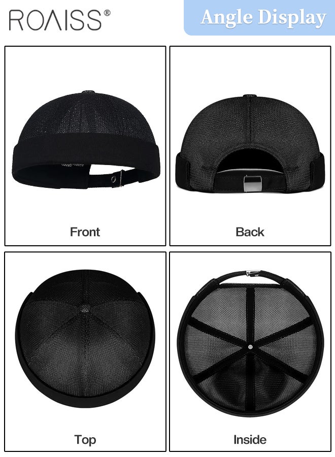 roaiss 2 Pcs Summer Men Women Brimless Beanie Caps Adjustable Vintage Style Cap Hip-hop Hat Casual Fashion Outdoor Breathable Mesh Hat with Rolled Cuff - Image 4