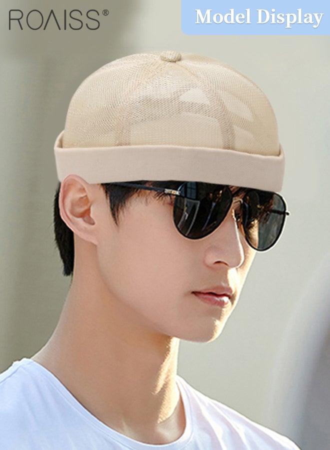 roaiss 2 Pcs Summer Men Women Brimless Beanie Caps Adjustable Vintage Style Cap Hip-hop Hat Casual Fashion Outdoor Breathable Mesh Hat with Rolled Cuff - Image 5