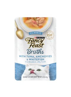 Fancy Feast Y Feast Lickable Wet Cat Food Broth Topper Classic With Tuna, Anchovies And Whitefish  (Pack Of 16) 1.4 Oz. Pouches  - Image 1