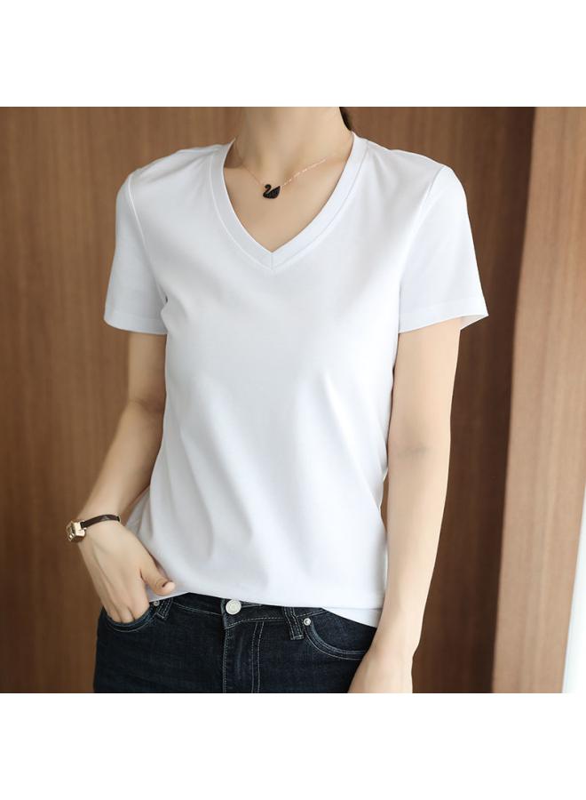 VUELO White T-shirt Female Ice Silk Cotton Short Sleeve Loose Round V-neck Summer New Design Sense Of Shoulder Ice Short Sleeve