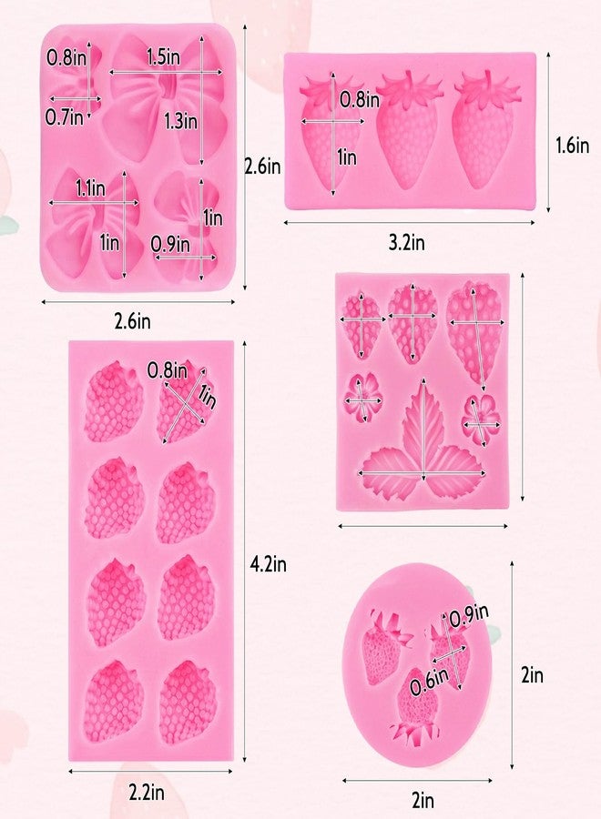 Sdfvsdg 5PCS Strawberry Fondant Molds Silicone 3D Strawberry Bow Fondant Molds Fruit Baking Mold for Chocolate Candy Candle Clay Cake Decorating Cupcake Topper - Image 2