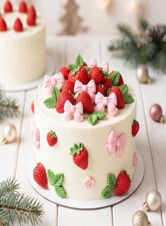 Sdfvsdg 5PCS Strawberry Fondant Molds Silicone 3D Strawberry Bow Fondant Molds Fruit Baking Mold for Chocolate Candy Candle Clay Cake Decorating Cupcake Topper - Image 5