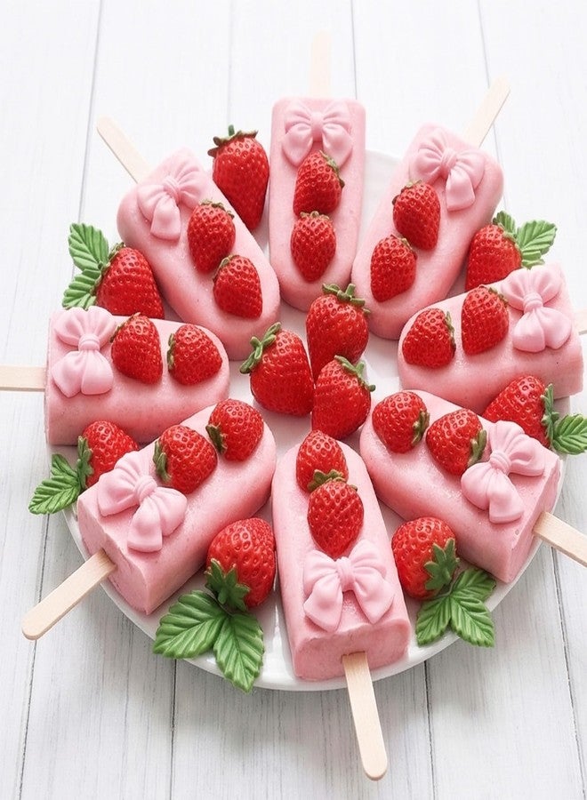 Sdfvsdg 5PCS Strawberry Fondant Molds Silicone 3D Strawberry Bow Fondant Molds Fruit Baking Mold for Chocolate Candy Candle Clay Cake Decorating Cupcake Topper - Image 3