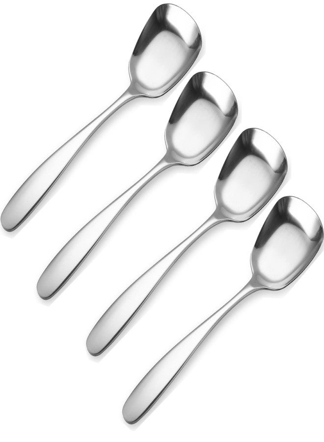 Mockery Stainless Steel Square Flat Spoon Coffee Spoon Dessert Spoon Ice Cream Shovel Retro Cute Square Head Spoon Kitchen Gadget Tableware Square Long Spoon Iced Tea Spoon (Pack of 4, Small) - Image 1