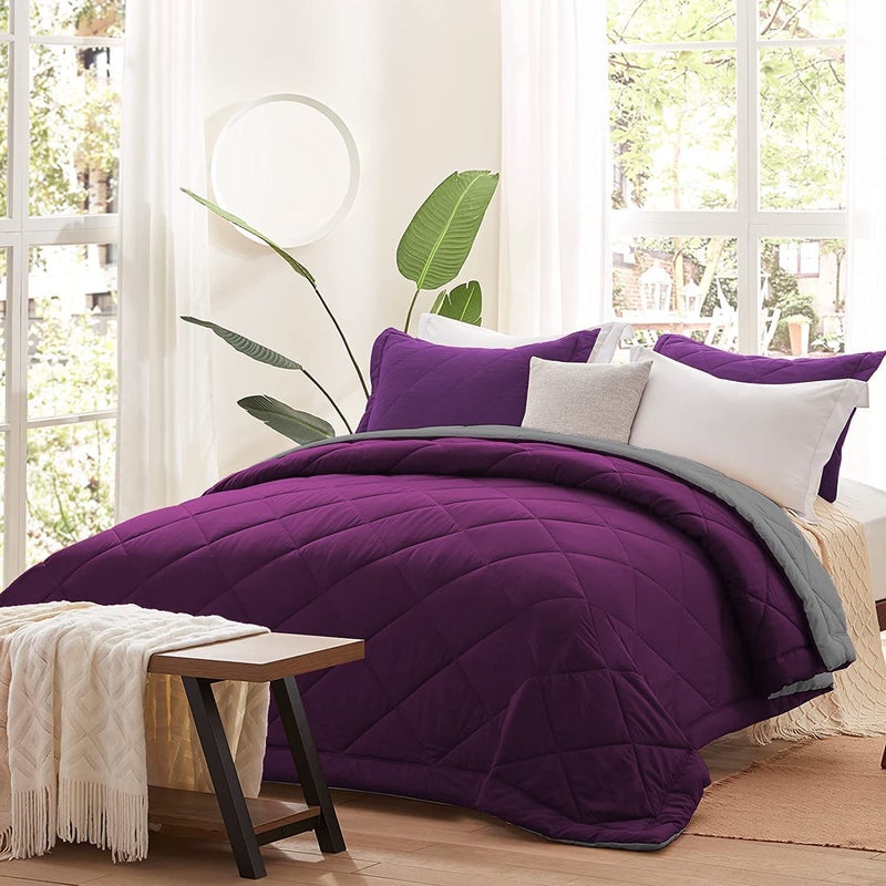HANUMANT Comforter Single Bed OR Double Bed 340 GSM Blanket AC Comforter Single Bed OR Double Bed Quilt AC Blanket Dohar Reversible Microfibre Polyester Purpl Gray Double Bed - Image 1