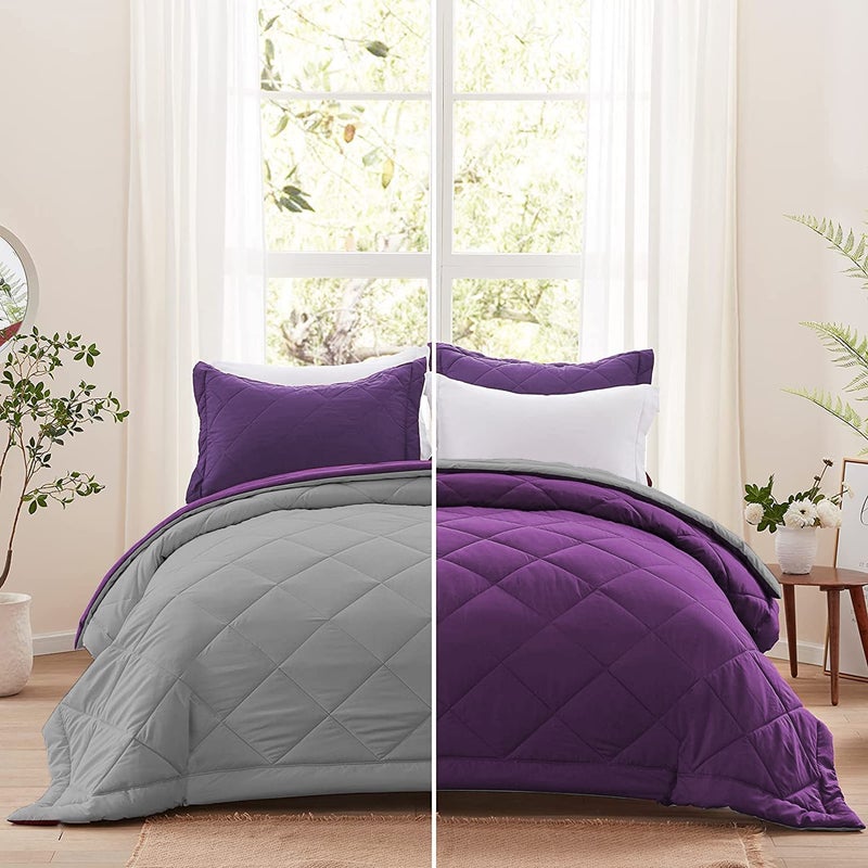 HANUMANT Comforter Single Bed OR Double Bed 340 GSM Blanket AC Comforter Single Bed OR Double Bed Quilt AC Blanket Dohar Reversible Microfibre Polyester Purpl Gray Double Bed - Image 2