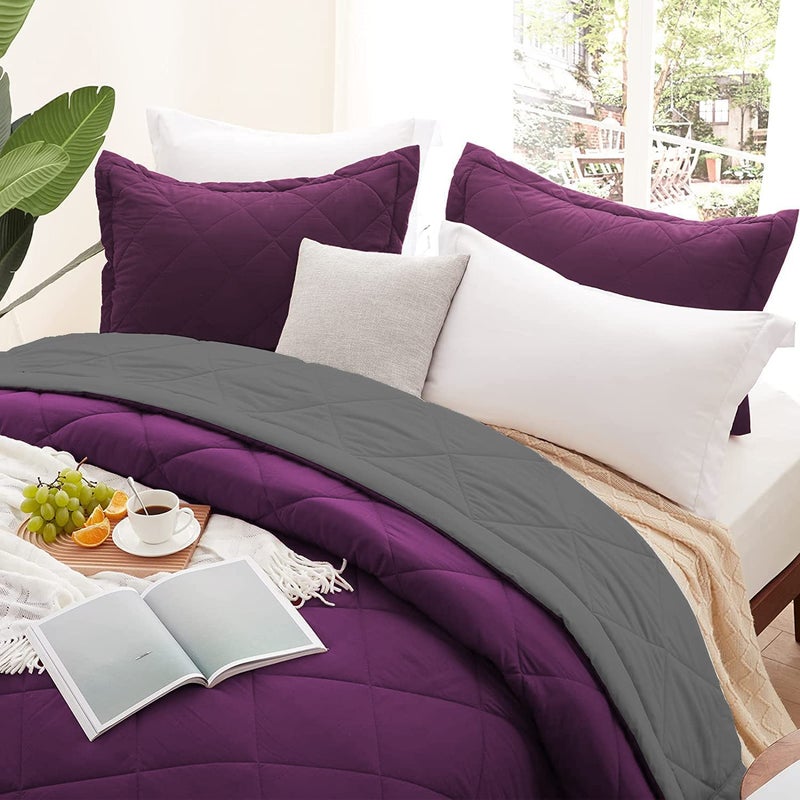 HANUMANT Comforter Single Bed OR Double Bed 340 GSM Blanket AC Comforter Single Bed OR Double Bed Quilt AC Blanket Dohar Reversible Microfibre Polyester Purpl Gray Double Bed - Image 3