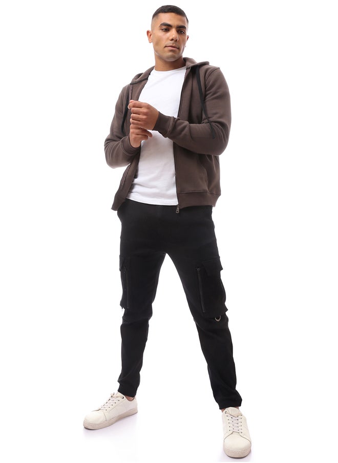 RAVIN - Brown Fly Zipper Solid Sweat Shirt - Image 1