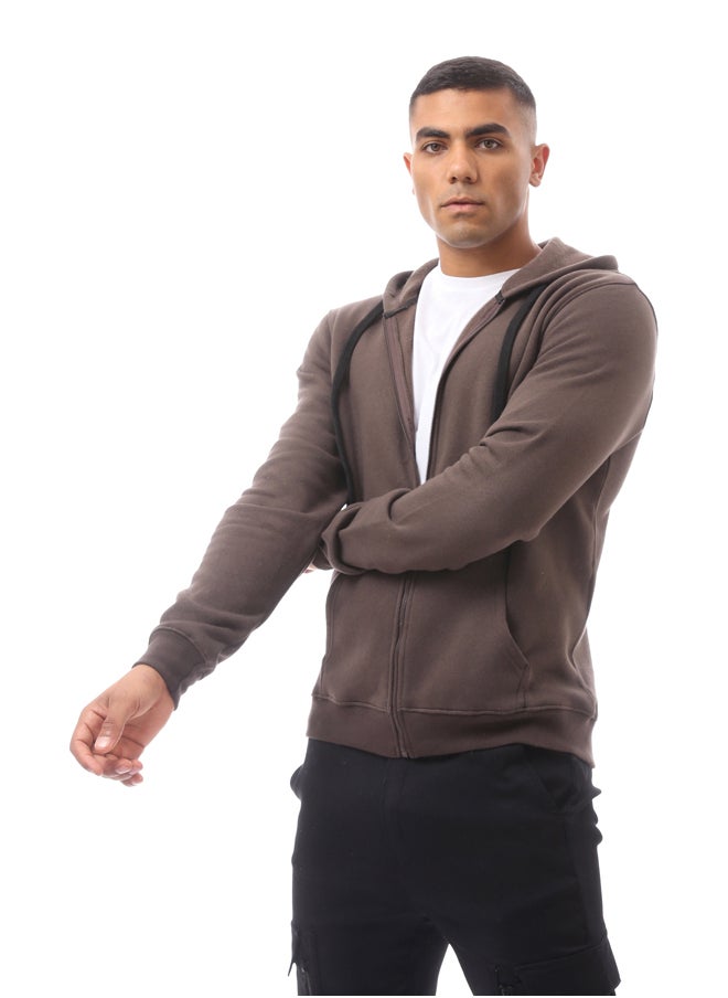 RAVIN - Brown Fly Zipper Solid Sweat Shirt - Image 1