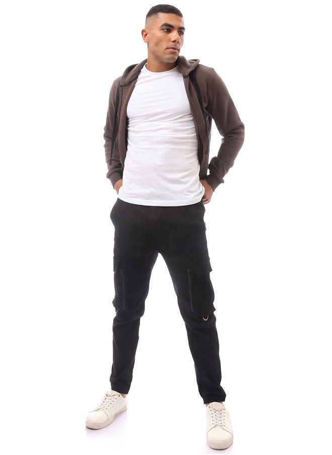 RAVIN - Brown Fly Zipper Solid Sweat Shirt - Image 1