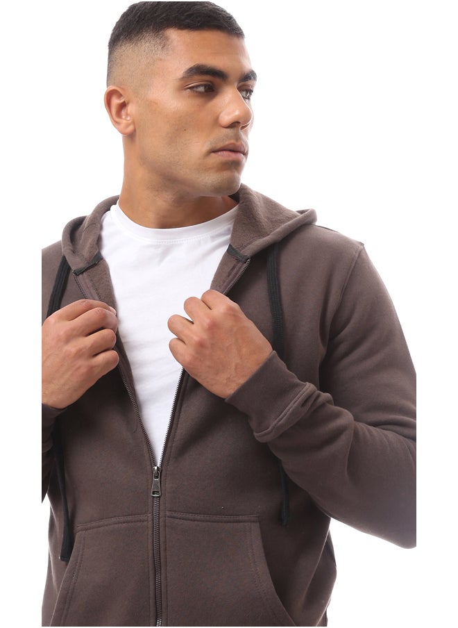 RAVIN - Brown Fly Zipper Solid Sweat Shirt - Image 1