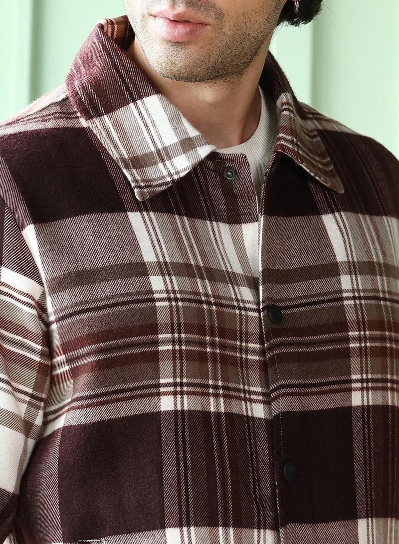 CAHOOT  Men's Chestnut Brown Brushed-Plaid Bomber Jacket for Men | Best Price UAE