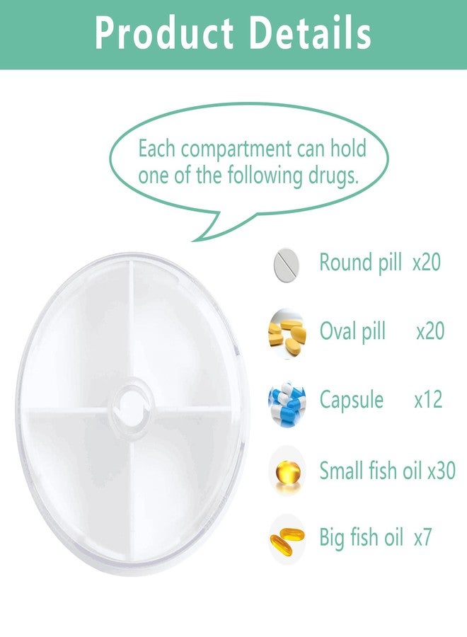 INVODA Pill Organizer Portable Travel Pill Box Round Rotatable Pill Case 4 Large Compartments Medicine Organizer for Vitamin Fish Oil Pills Supplements (White - Image 4