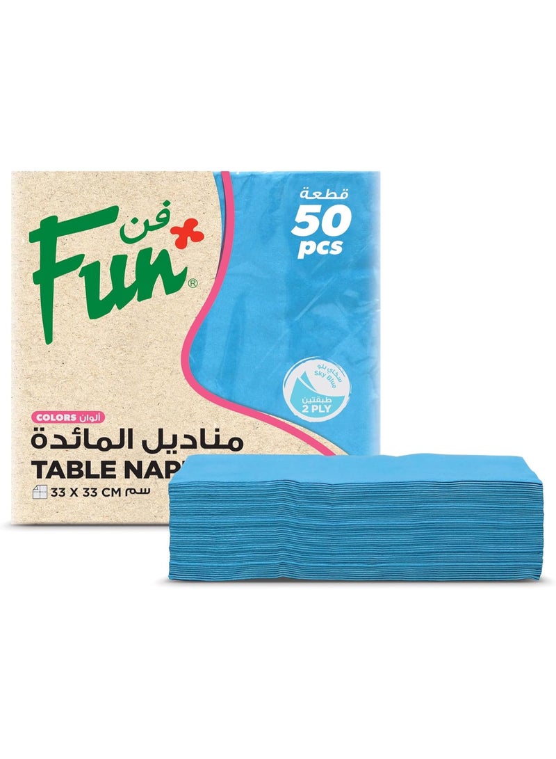 مناديل حفلات باللون الأزرق السماوي مقاس 33 × 33 سم - أزرق سماوي، مناديل متينة وناعمة للاستعمال مرة واحدة للاحتفالات والمناسبات وتناول الطعام (عبوة من 50 قطعة)