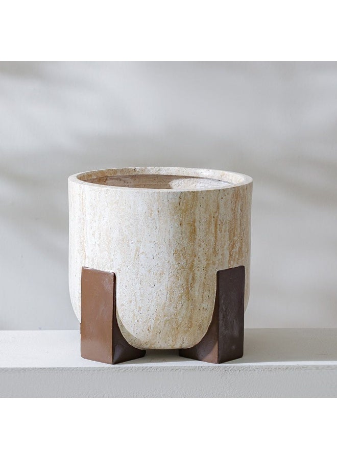 DANUBE HOME Mid-Size Fibre Clay Pot with Stylish Stand – Lightweight & Weather-Resistant, Raised Planter for Indoor Living, Balcony Gardens & Modern Interiors – 34×34×31.5 cm - Image 1