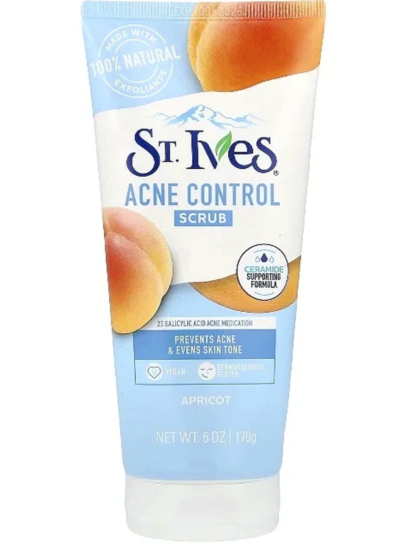 ST. Ives Facial scrub for acne control, with apricot scent, reduces pores, prevents acne and blemishes, 100% natural exfoliants, 6 ounces, 170 grams. - Image 1