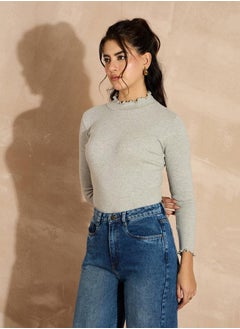 SASSAFRAS Ribbed High Neck Long Sleeve Top by Styli  - Image 2