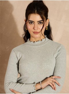 SASSAFRAS Ribbed High Neck Long Sleeve Top by Styli  - Image 4