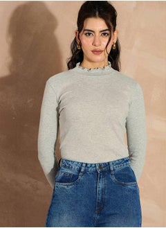 SASSAFRAS Ribbed High Neck Long Sleeve Top by Styli  - Image 1