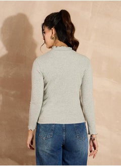 SASSAFRAS Ribbed High Neck Long Sleeve Top by Styli  - Image 3